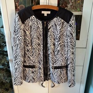 Laura Ashley sz M Women's Black and White Jacket zebra euc faux leather trim
